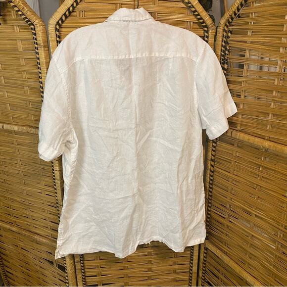Tasso Elba 100% linen White Casual Button Down Shirt tropical Stripes resort XXL - Picture 9 of 9